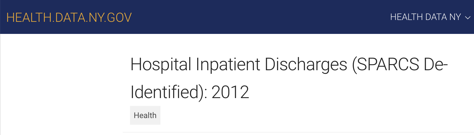 Screenshot of Inpatient Discharge dataset